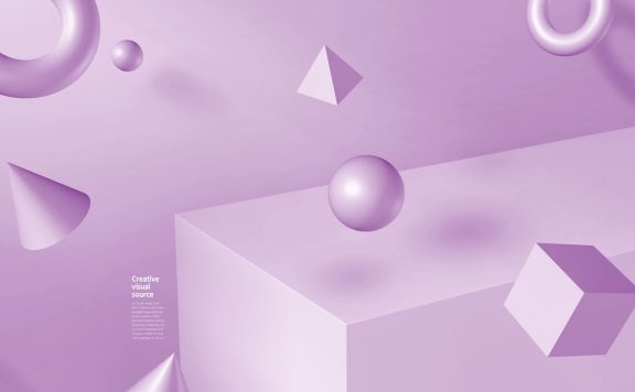 紫色几何物体创意视觉海报设计模板 (psd)