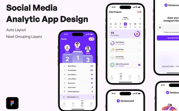 社交媒体数据分析应用APP UI KIT (FIG)