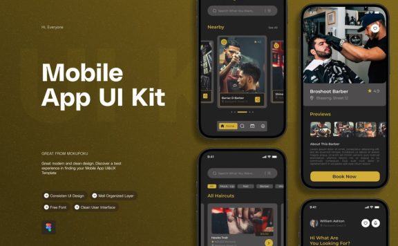 皇家理发师 – 移动应用APP UI KIT (FIG)