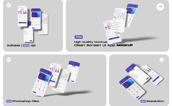 屏幕UI应用程序模型带有干净的背景样机 (PSD)