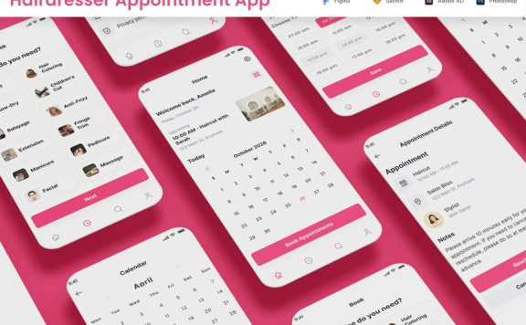 美发师预约沙龙预订时间表应用APP UI KIT (FIG,SKETCH,XD,SVG,PSD)