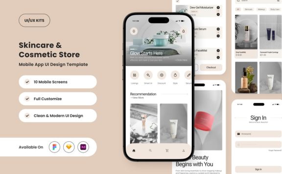 护肤和美容应用APP UI KIT (FIG,SKETCH,XD)