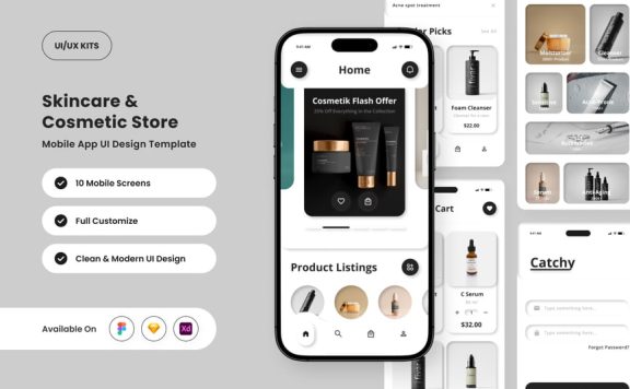 现代化妆品商店应用APP UI KIT (FIG,SKETCH,XD)