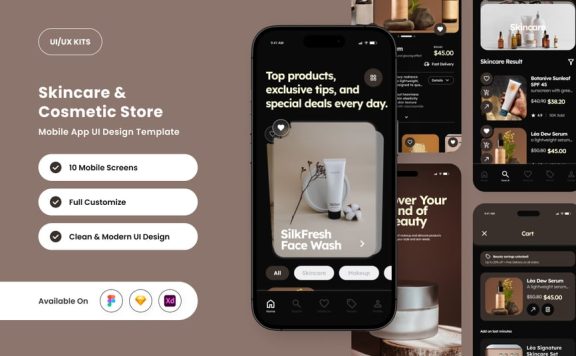 护肤电子商务移动应用APP UI KIT (FIG,SKETCH,XD)