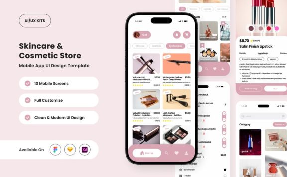 护肤电子商务应用APP UI KIT (FIG,SKETCH,XD)