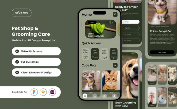 宠物美容和商店应用APP UI KIT (FIG,SKETCH,XD)