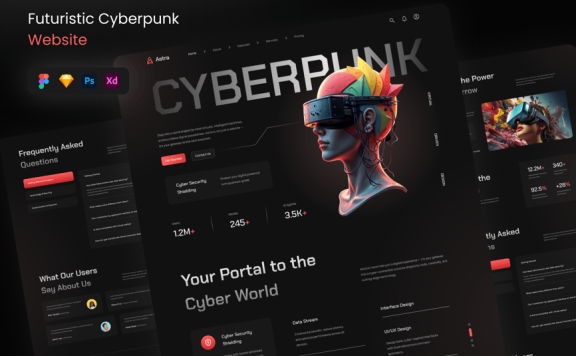 未来派的赛博朋克网站网页UI模板 (FIG,PSD,SKETCH,XD)