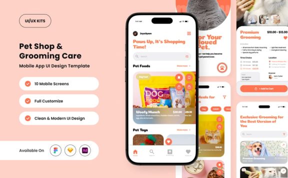 宠物健康与美容应用APP UI KIT (FIG,SKETCH,XD)