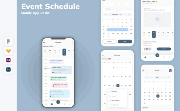 活动日程移动应用  APP UI KIT (SKETCH,FIG,XD,PSD)