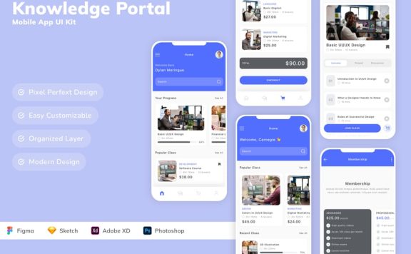 知识门户移动应用 APP UI KIT (SKETCH,FIG,XD,PSD)