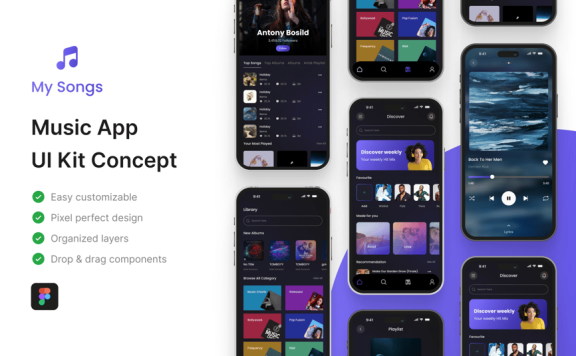 我的歌曲 – 音乐应用 APP UI KIT (FIG)