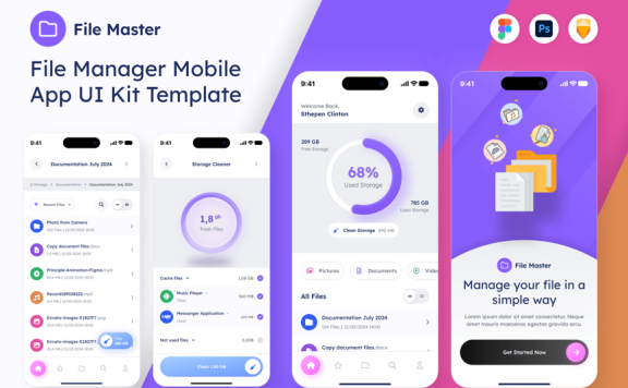 文件管理器移动应用 APP UI Kit (FIG,PSD,SKETCH)