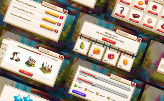 城市和农场建设游戏 UI (PSD,PNG)