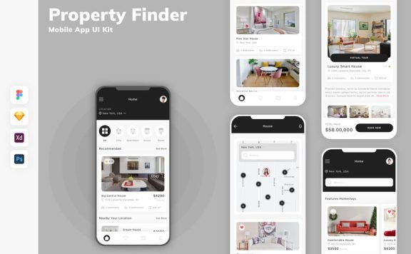 房产查找器移动应用 App UI Kit (SKETCH,FIG,XD,PSD)