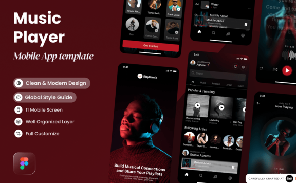 音乐播放器移动应用App UI Kit (FIG)