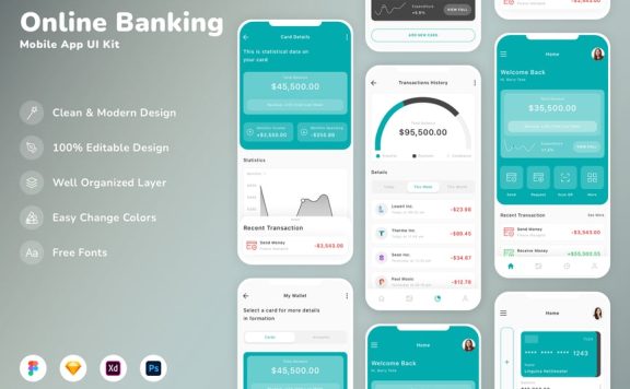 网上银行移动应用App UI Kit (SKETCH,FIG,XD,PSD)