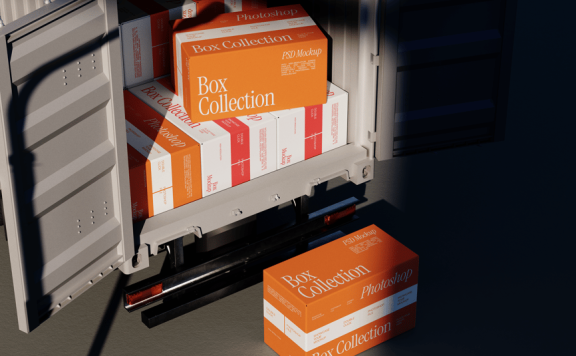 快递盒模型样机 (PSD)