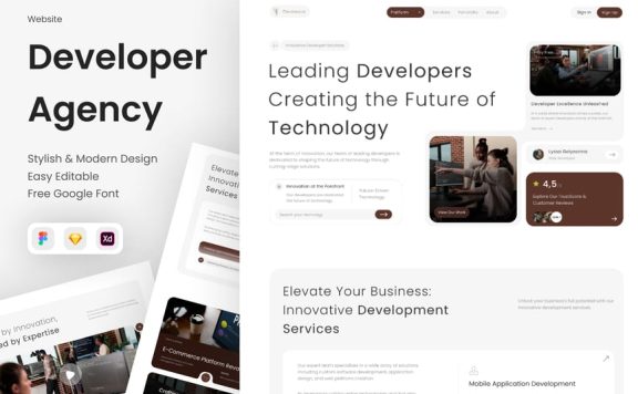 软件开发商代理着陆页面 (FIG,SKETCH,XD)