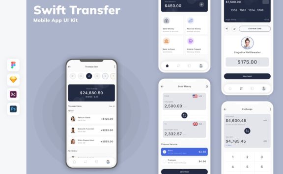 Swift 交易 移动应用APP UI KIT (SKETCH,FIG,XD,PSD)