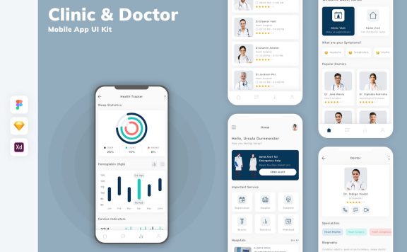 诊所和医生移动应用APP UI KIT (SKETCH,FIG,XD)