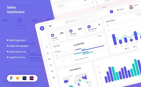 销售仪表板网页UI模版 (FIG,PSD,SKETCH,XD)