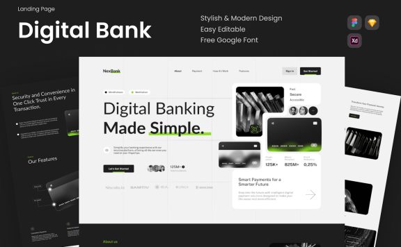 金融科技数字支付着陆页面网页模版 (FIG,SKETCH,XD)