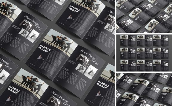 A4双折手册画册模型样机 (PSD,PDF)