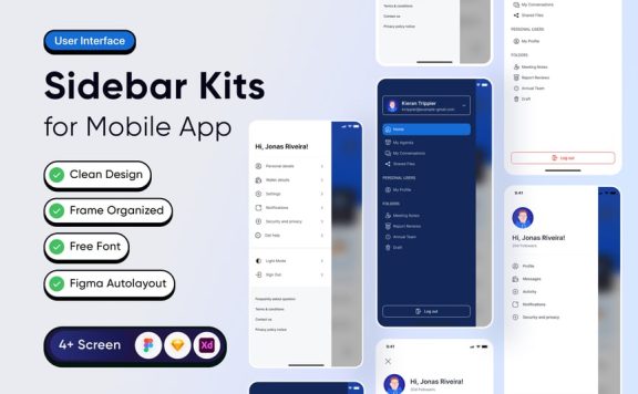 移动应用程序侧边栏扩展 App UI Kit (FIG,XD,SKETCH)