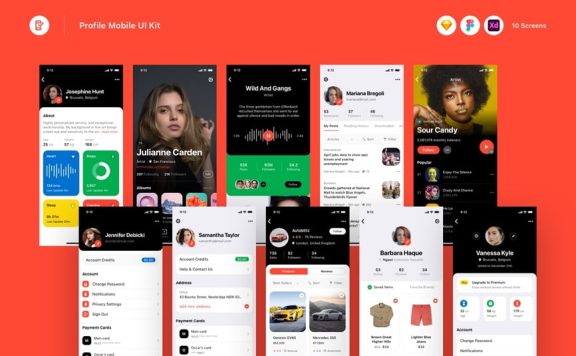个人资料移动用户界面工具包 (SKETCH,FIG,XD)