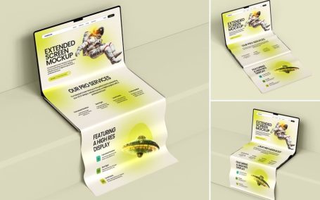 长卷轴扩展笔记本电脑屏幕模型集样机 (PSD)