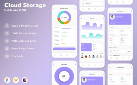 云存储移动应用APP UI KIT (SKETCH,FIG,XD)