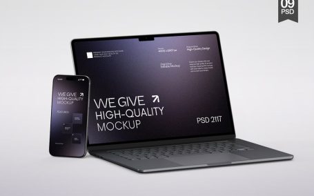 笔记本电脑和智能手机模型样机 (PSD)