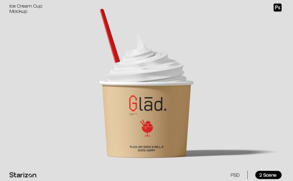 冰淇淋在杯子中样机 (PSD)