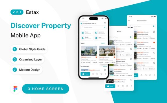 主屏幕房地产移动应用APP UI KIT (FIG)