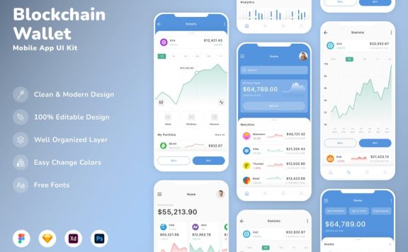 区块链钱包移动应用APP UI KIT (SKETCH,FIG,XD,PSD)