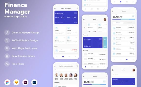 财务经理移动应用APP UI KIT (SKETCH,FIG,XD,PSD)