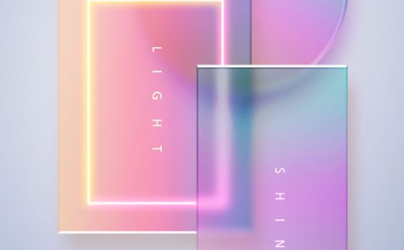 彩虹色半透明毛玻璃海报设计素材 (psd)