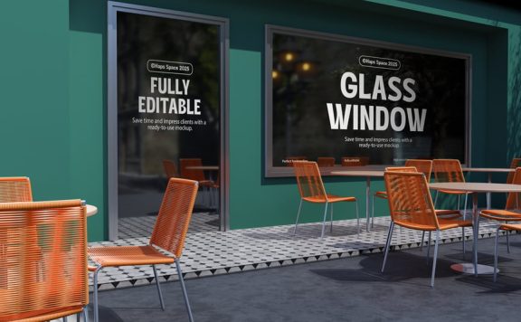 咖啡厅玻璃窗模型样机 (PSD)