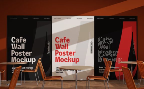 咖啡馆墙海报模型样机 (PSD)