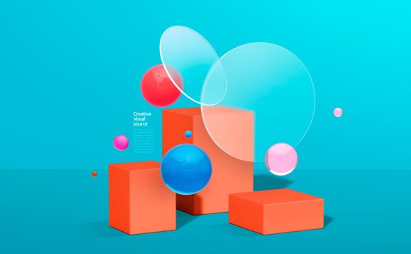 毛玻璃几何物体元素创意视觉海报设计模板 (psd)