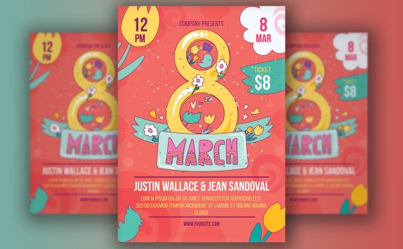 卡通风格的三八妇女节海报下载（PSD,Ai）