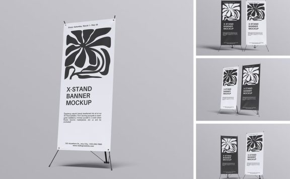 X展架横幅模型样机 (PSD,PDF)