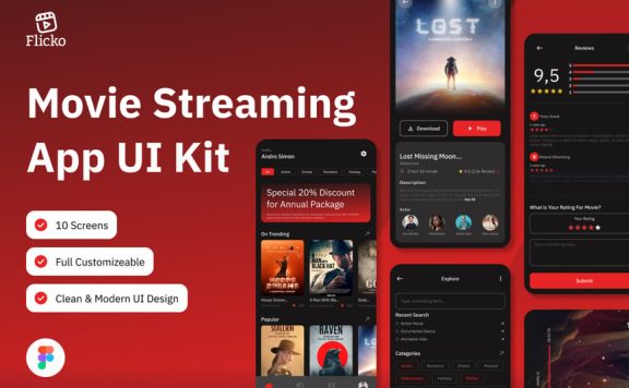 电影流媒体移动应用App UI Kit (FIG)