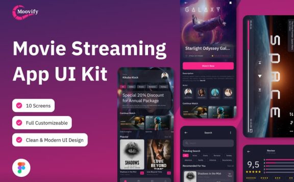 电影流媒体移动应用App UI Kit (FIG)