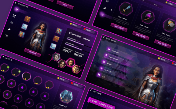 带 HUD 的未来幻想游戏 UI 套件 (PSD,PNG)