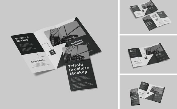 三折页画册手册模型样机 (PSD,PDF)