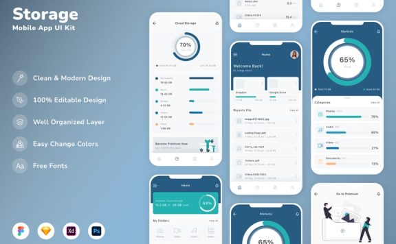 存储移动应用App UI Kit (SKETCH,FIG,XD,PSD)