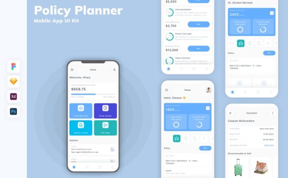 政策规划器移动应用APP UI KIT (SKETCH,FIG,XD,PSD)