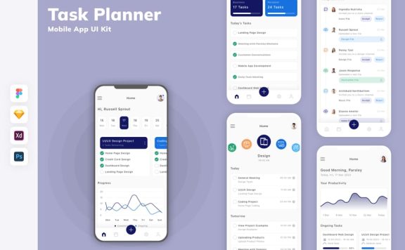 任务计划移动应用APP UI KIT (SKETCH,FIG,XD,PSD)