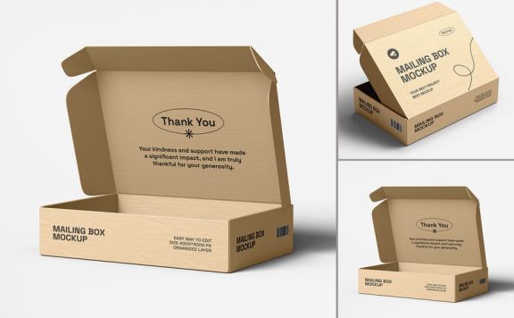 牛皮纸邮件（飞机盒）盒品牌模型套件样机 (PSD)